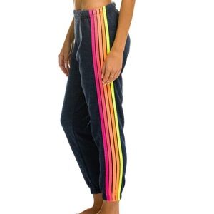 Aviator nation 5 stripe sweatpants - heather navy // neon rainbow